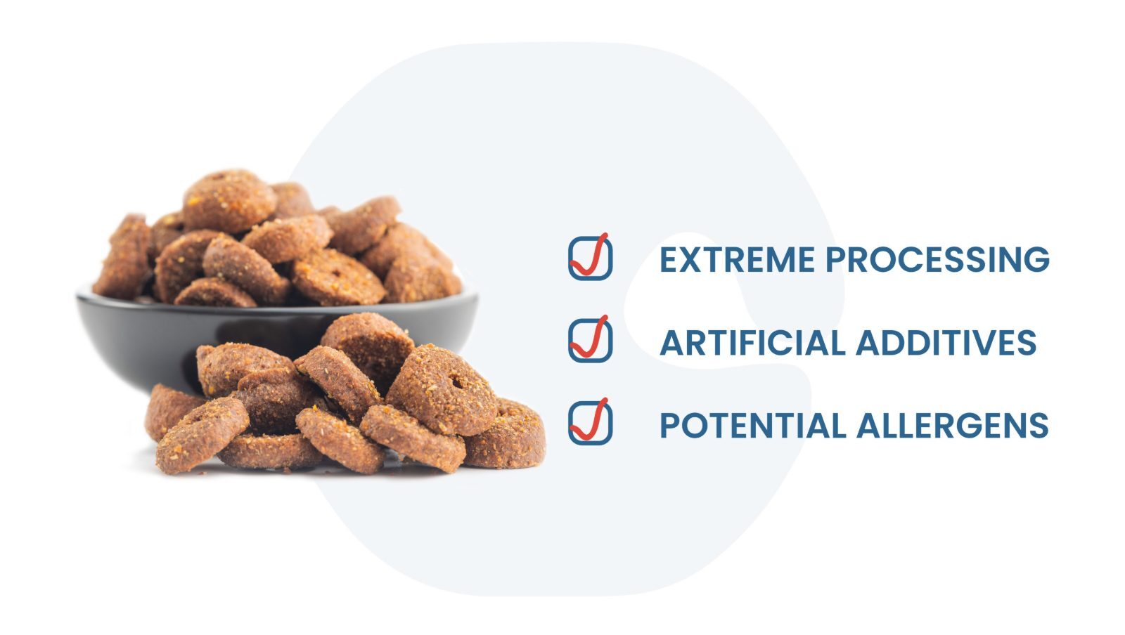 Kibble dog food is often extremely processed, contains artificial additives, and includes common allergens that may impact sensitive dogs.