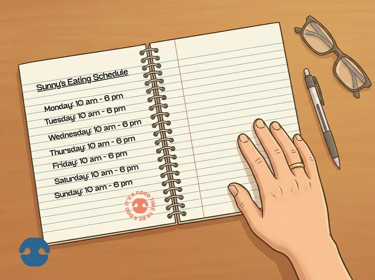 Notebook showing weekly dog feeding schedule to build consistent routine